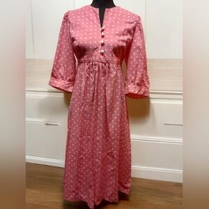 Vtg 1970s Mainberry bubblegum pink polka dot maxi dress